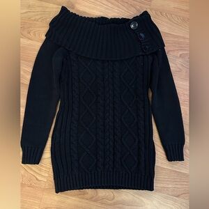 Guess Black Cowl Neck Cable Knit Sweater